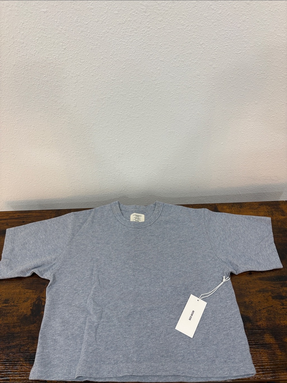 Buck Mason Women’s Heather Sky Blue Field Pec Boyfriend Crop Tee NWT